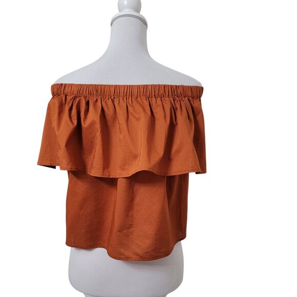 Express Size XS Burnt Orange/Rusty Brown Off Shoulder Ruffle Blouse, NEW w/Tag - Picture 3 of 12